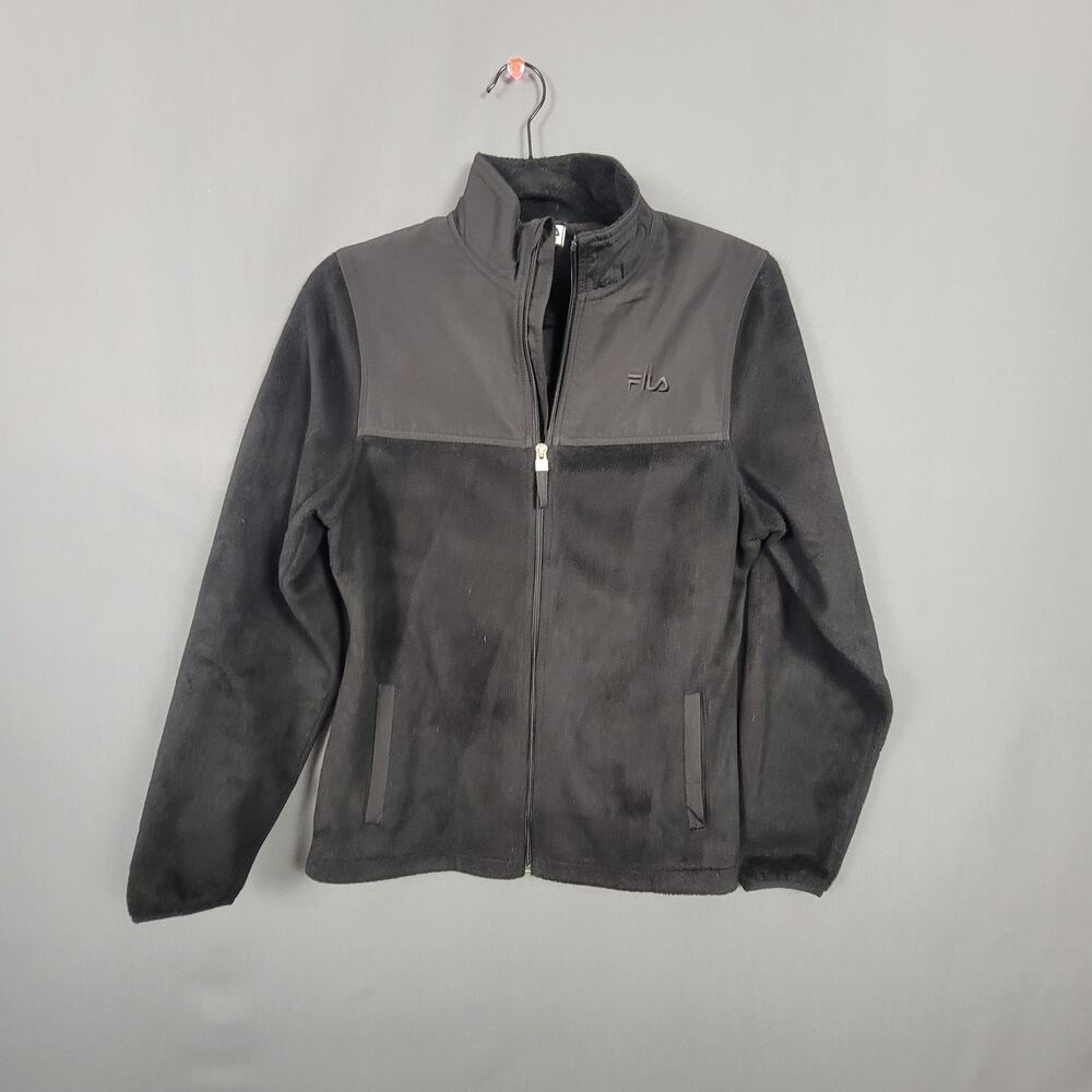 FILA Sport Black Fleece Zip Up Jacket Stand Collar Lightweight Activewear